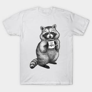 Raccoon with coffee mug T-Shirt